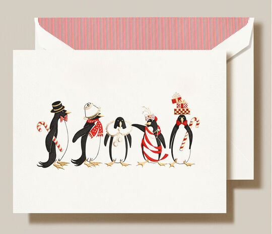 Engraved Holiday Penguins Boxed Folded Christmas Cards